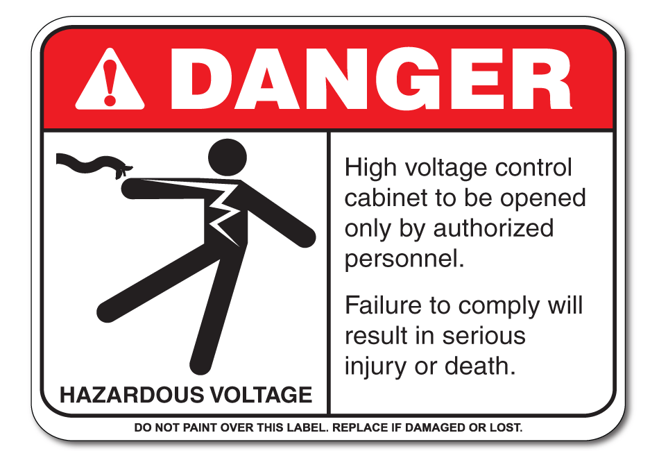 danger high voltage control cabinet to be opened by authorized personnel